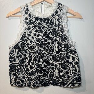 Zara Trafaluc Top Size M Lace Sleeveless Blouse Black White Zip Back‎ Sheer